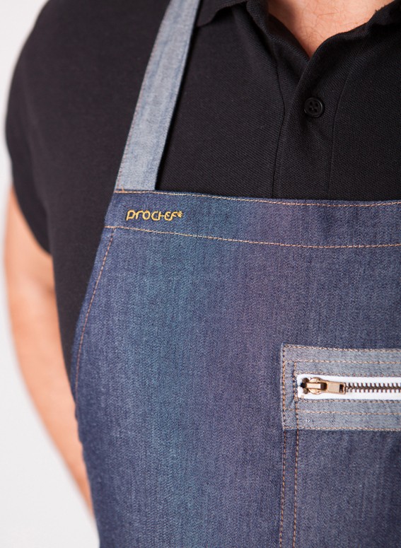 Avental Babete em ganga com bolso