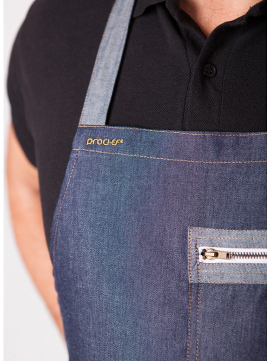 Avental Babete em ganga com bolso